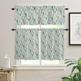 thumbnail image 2 of 3 Piece Teal Leaf Kitchen Curtains, Tier and Valance Rod Pocket Window Curtains Set Geometric Olive Leaf Bohemian Abstract Cafe Curtains for Kitchen Valances Window Treatment 54X18in+27x36in×2, 2 of 5