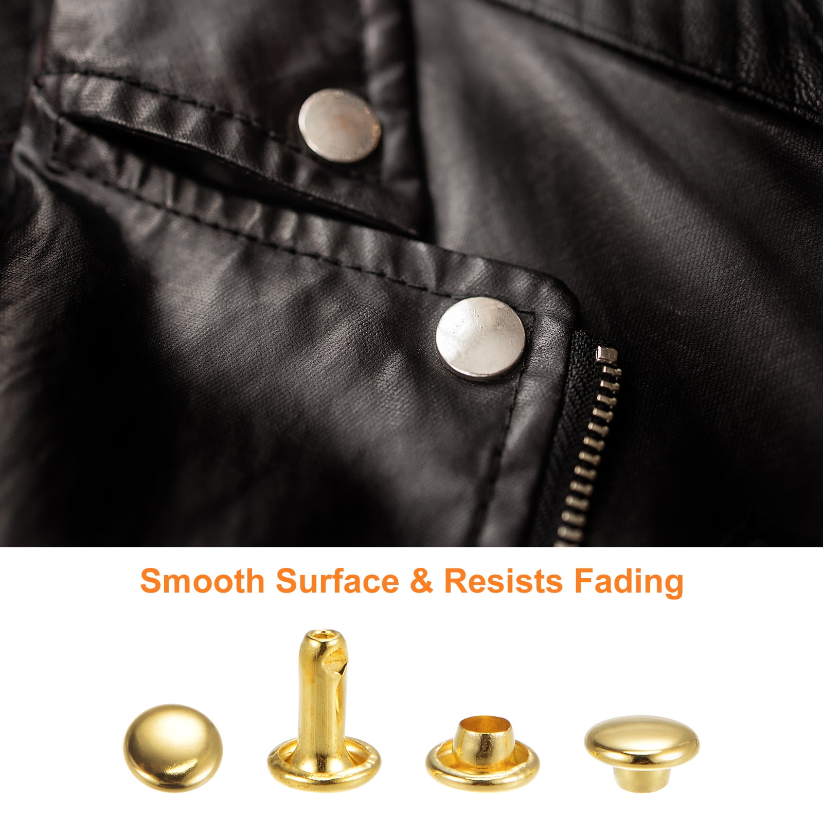 400 Sets Leather Rivets 10 x 9mm Metal with 3 Setter Tools, 4 Colors
