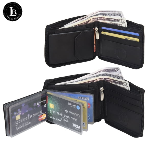 Leatherboss Outside ID Window Men's All Around Zipper Wallet