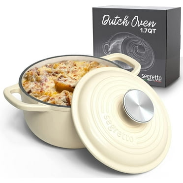 Segretto Cookware 1.7 Qt Enameled Cast Iron Dutch Oven, Pearl White with Lid