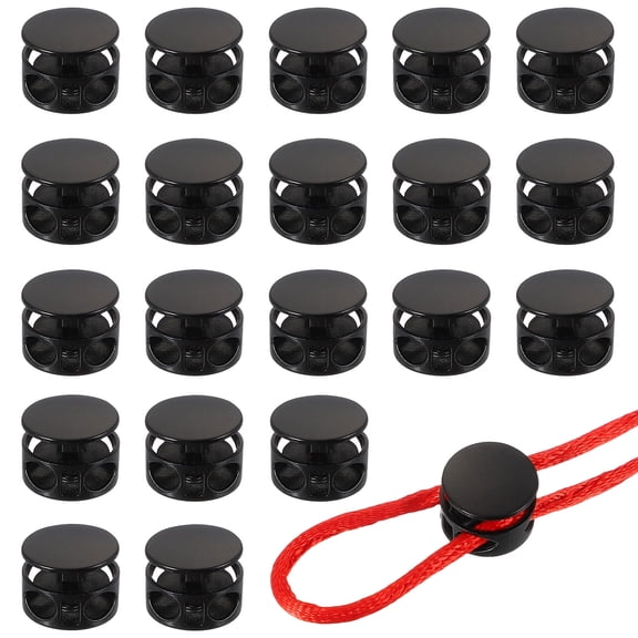 Metal Cord Locks, Double Hole Draw String Spring Stopper Fastener Round Slider Toggles End 0.6" & 20 Pcs & Dark Black for Drawstrings
