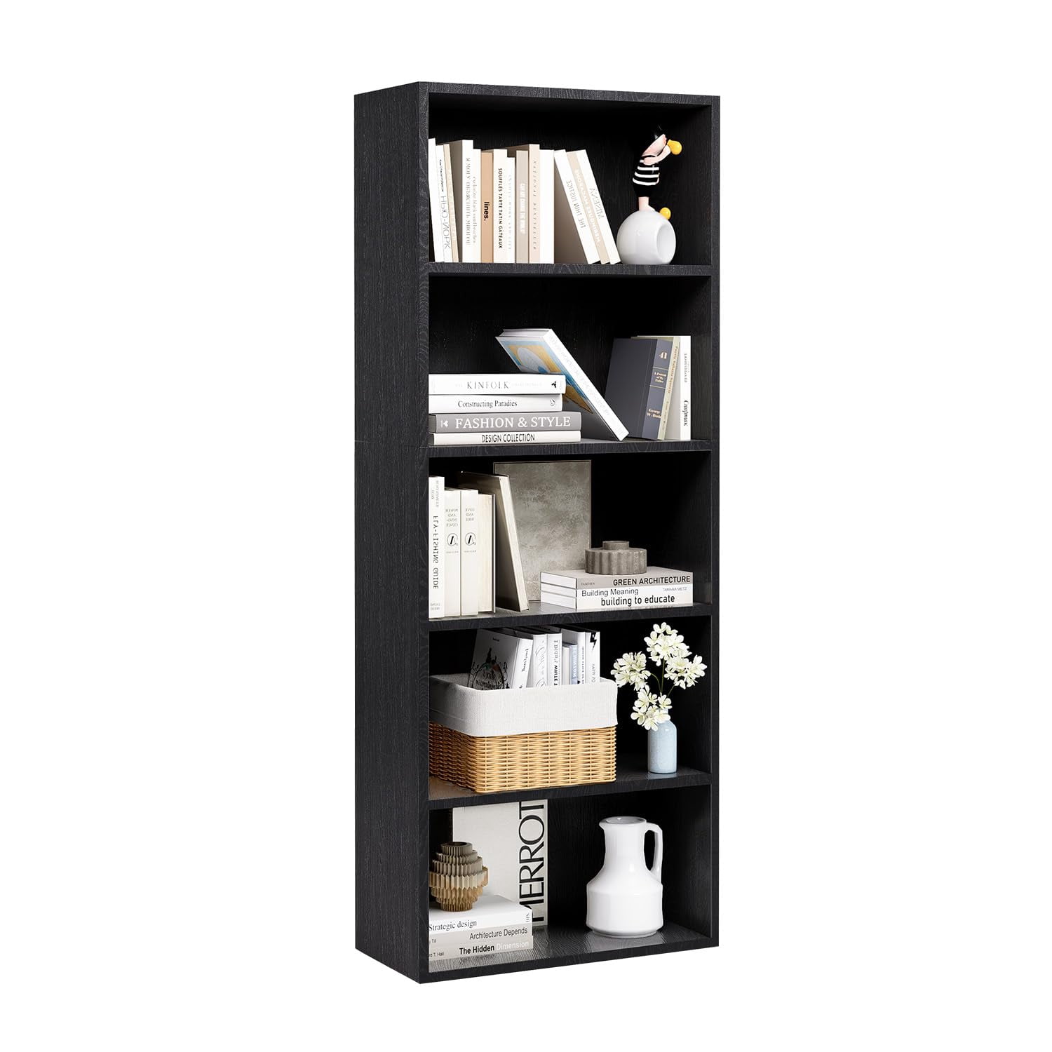 Bapipro Bookcase and Bookshelf, Floor Standing 5-Tier High Bookshelf, Display Storage Rack, Home Decorative Furniture, Suitable for Home Offices, Living Rooms, and Bedrooms,Black