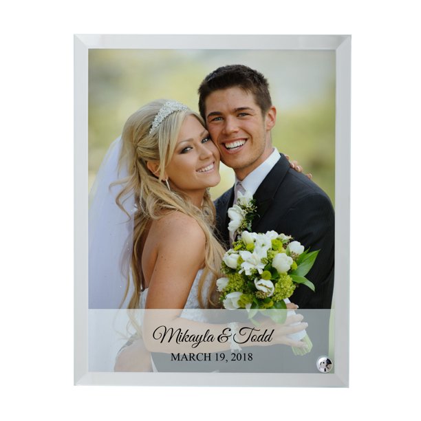 Personalized Glass Wedding Photo Frame, Available in Horizontal or