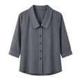 thumbnail image 6 of Ynynloco Womens 3/4 Sleeve Cotton Linen Shirts Peter Pan Collar Button Down Tops Lightweight Breathable Casual Cute Tops, 6 of 8