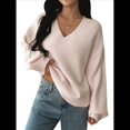 thumbnail image 2 of Suéter Informal Cómodo de Color Liso con Cuello en V, Larga y Punto Acanalado Suave para Mujer. XL, 2 of 7