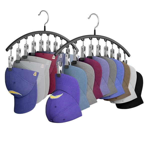 Yecuip Perchas para sombreros para armario Estantes organizadores de sombreros de metal para gorras de béisbol Paquete de 2 estantes para sombreros de puerta para gorras de béisbol con 10 clips grande