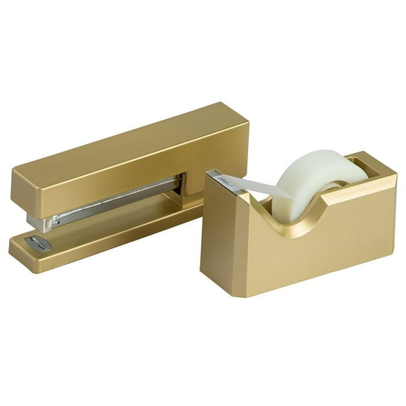 JAM Paper Office & Desk Set, Gold, 2/Pack - 1 Stapler & 1 Tape Dispenser