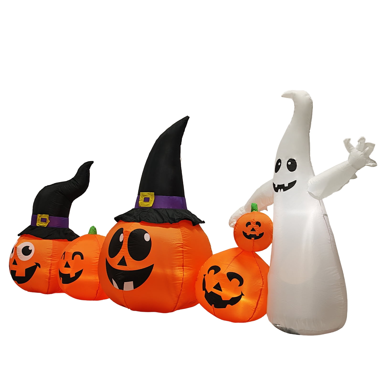 Astoutdoor 8 ft Long Halloween Inflatable Pumpkins and Ghost Outdoor Decoration with Built-in LED Lights