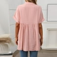 thumbnail image 5 of New Summer Arrivals Olyvenn Womens Solid Cotton Linen Shirts V Neck Summer Beach Blouses Tops Loose Casual Short Sleeve Button Up Boyfriend Shirt Pink L, 5 of 8