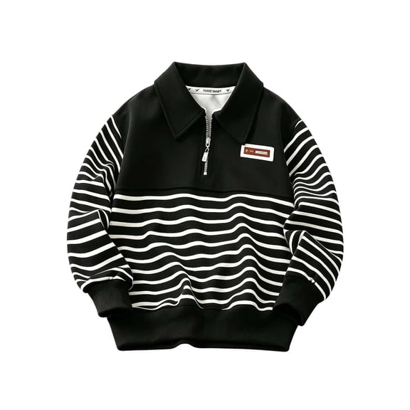 Atogsazn Toddler Boys Striped Sweater Kids Casual 1/4 Zip Oversized Long Sleeve Sweatshirt Fall Winter Tops Black 11-12 Years Fashion