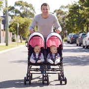 Costway Foldable Twin Baby Double Stroller Ultralight Umbrella Stroller Pushchair Pink