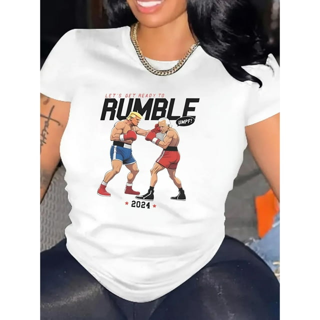 Camisetas para mujer, de verano, casual, manga corta, cuello redondo, con estampado, color blanco negro, blusaWomen's Casual Round Neck Short Sleeve T-Shirt, Knitted Polyester, Fashionable Cartoon B