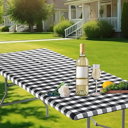 

JMKQLZ Printed Fabric Tablecloth PVC Convenient Outdoor Courtyard Table Cloth Washable Elastic Table Cover for Outdoor Picnic Camping and Indoor 29.92*72.05 in