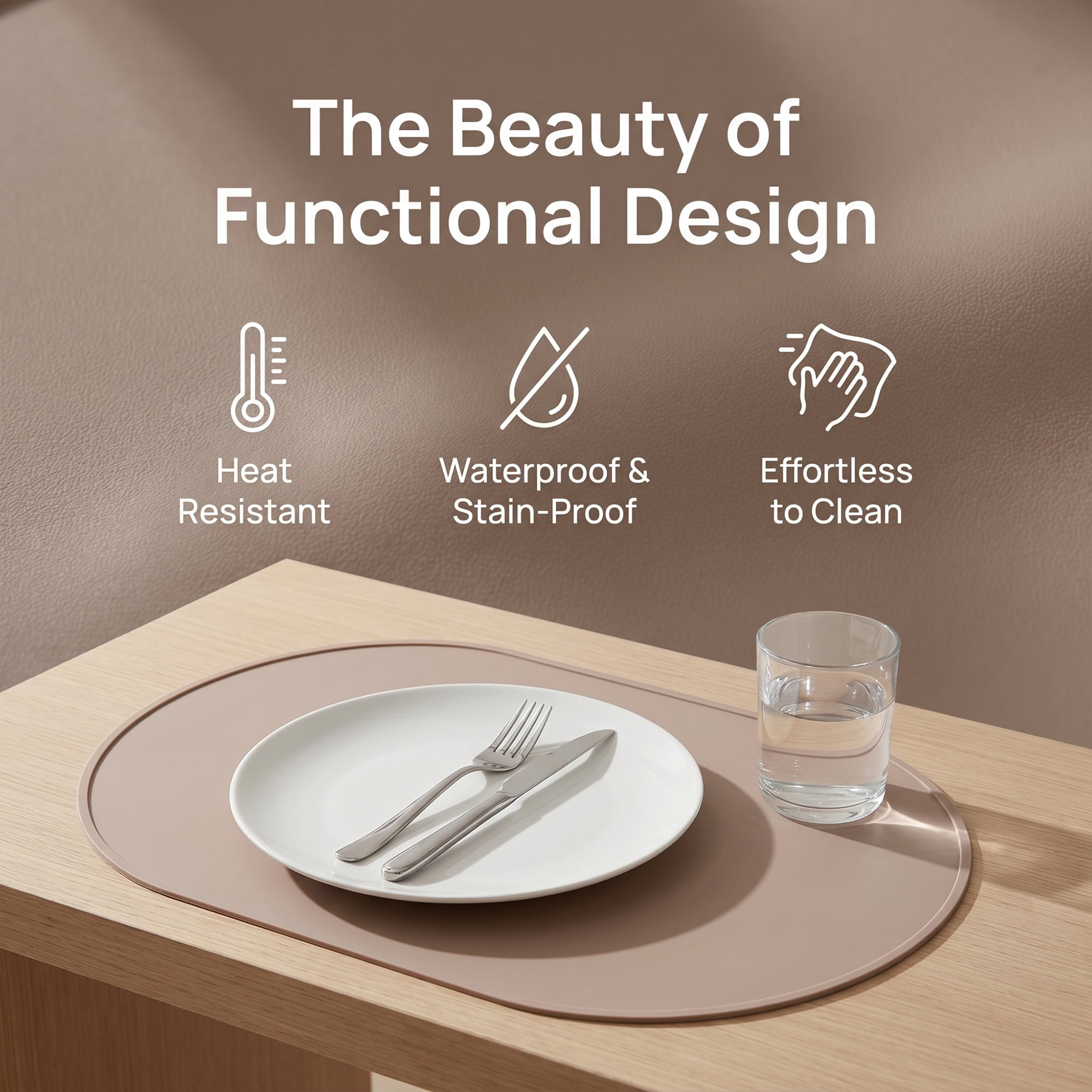 Unique Bargains 6 Pack Silicone Placemats for Kitchen Dining Table Decor Light Brown 15"x10"