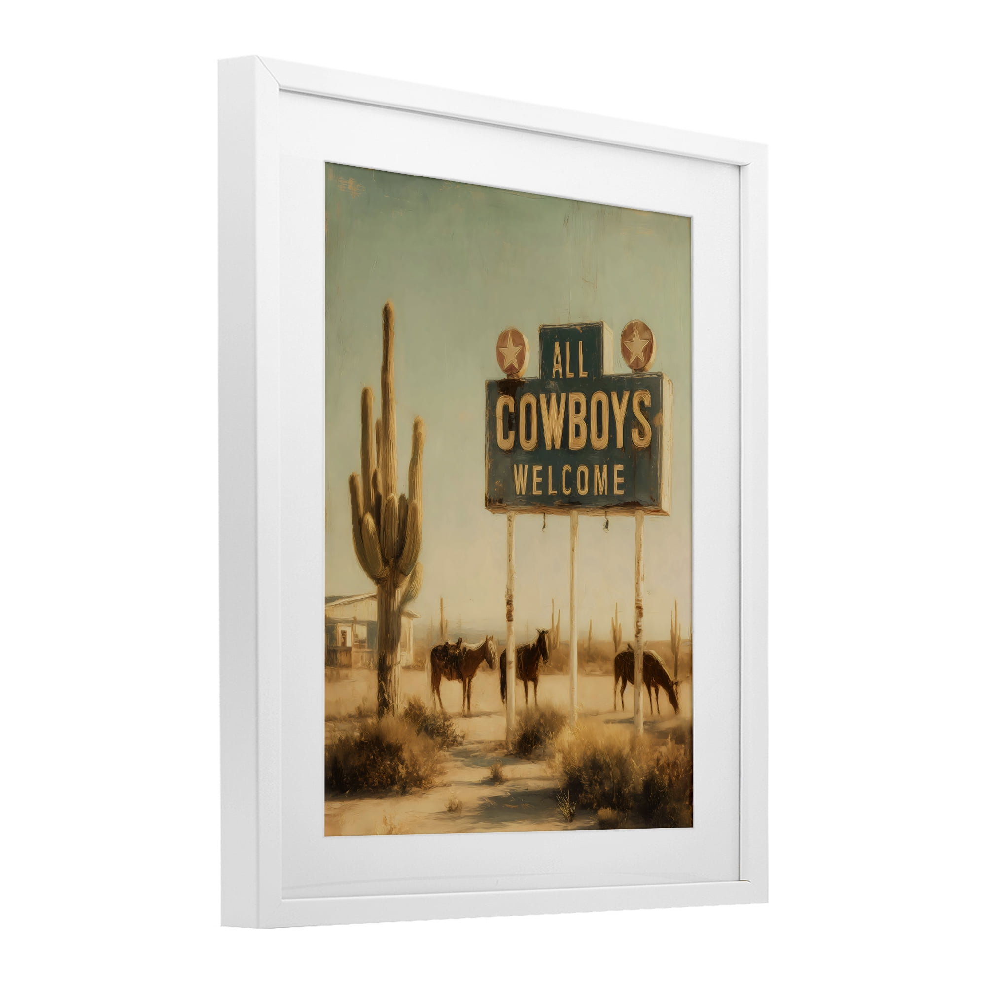 Stupell Industries All Cowboys Welcome Desert White Framed Print Under Glass, design by Arlington Prints