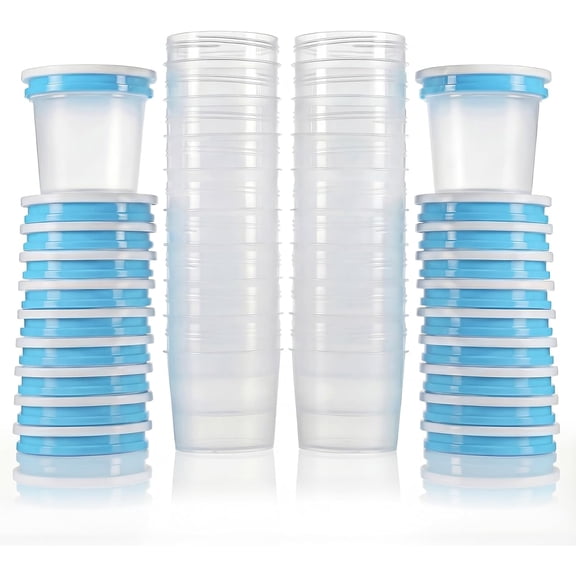 7 oz Plastic Food Containers with Screw Top Lids, Small Food Freezer Storage Containers Cups for Lunch Snack Soup Meal Prep, Freezer Microwave Dishwasher Safe, BPA Free (Blue, 20 Sets)