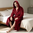 thumbnail image 7 of Sewkxo Mens Robes with Hood Flannel Fleece Bathrobe Full Length Plush Robe Coat Soft Warm Fleece Shower Spa Long Robe,Deep Red 3XL, 7 of 7