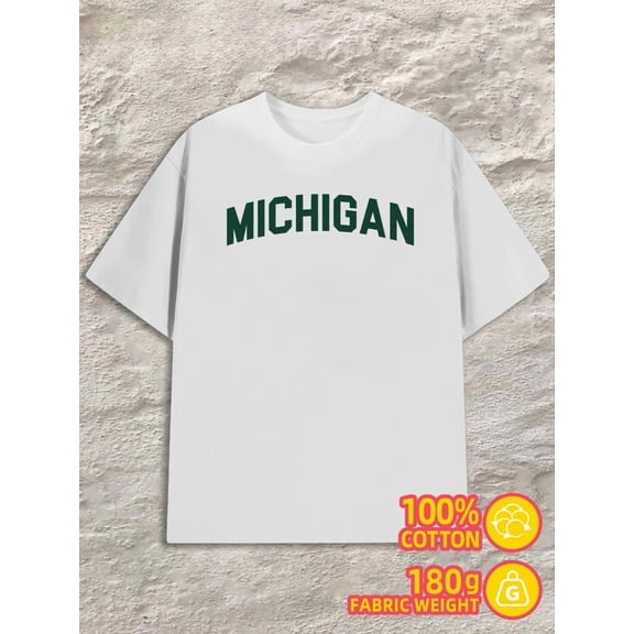 Michigan Tee for men 180G 100% Cotton white Trendy Unisex Shirt Crewneck tshirts Classic Unisex Shirt Graphic Tee tshirts Unique Design Unisex Shirt Crewneck tshirts