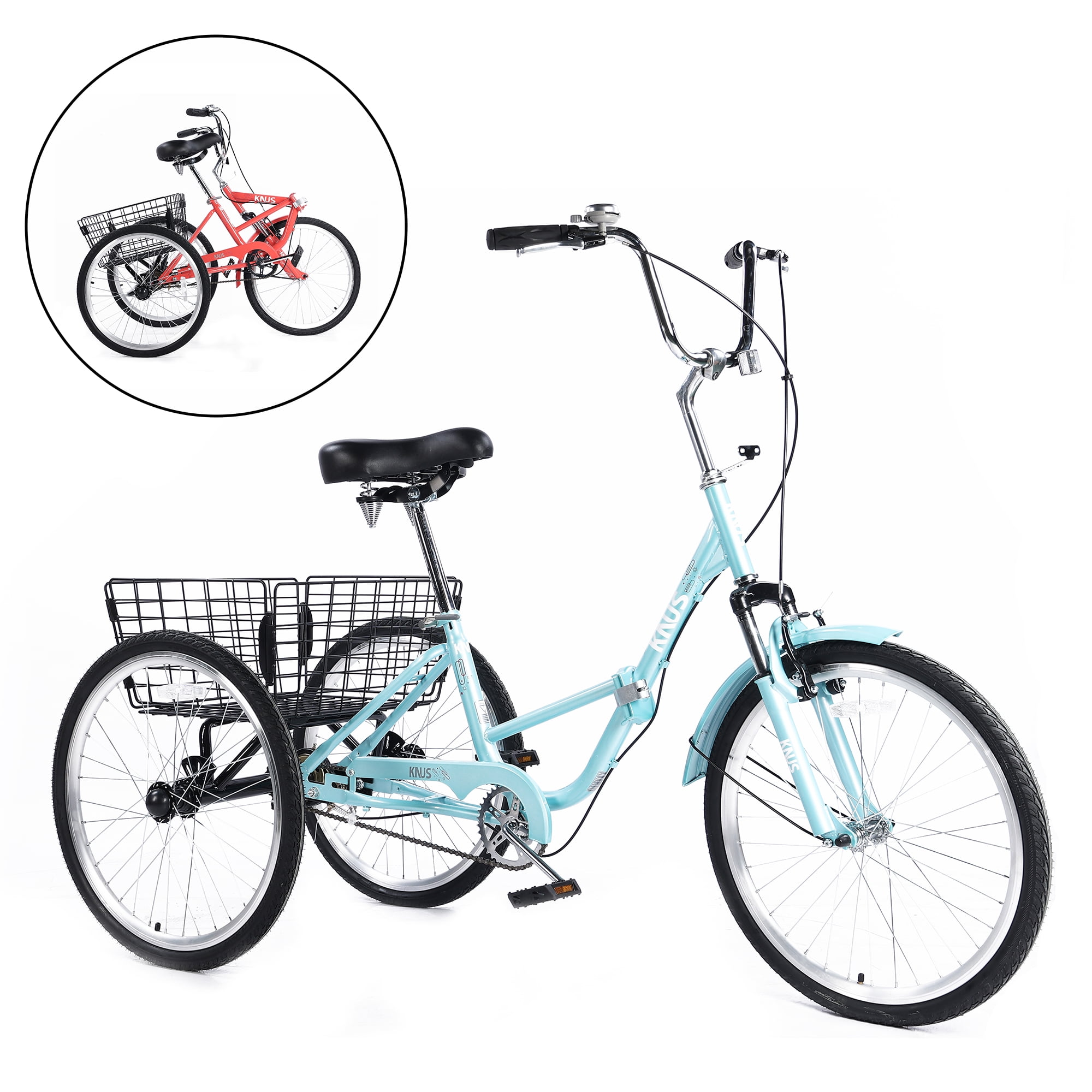 LISUEYNE Adult Folding Tricycles,Three Wheel Cruiser Bike,24 inch