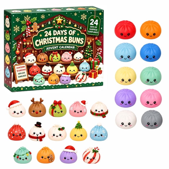24 Days of Christmas Dumpling Advent Calendar, 24Pcs Mini Squishy Dumpling Toys, Cute Stress Relief Mystery Countdown Gift for Kids Christmas