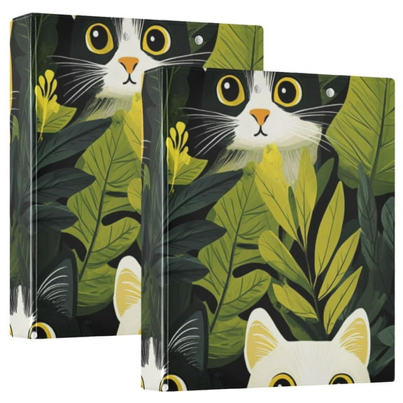 Leaves and Cats 3 Ring Binders 1.5 inch Hardcover File Folders with Interior Pockets A4 Size Organizer for School Office Hospital
