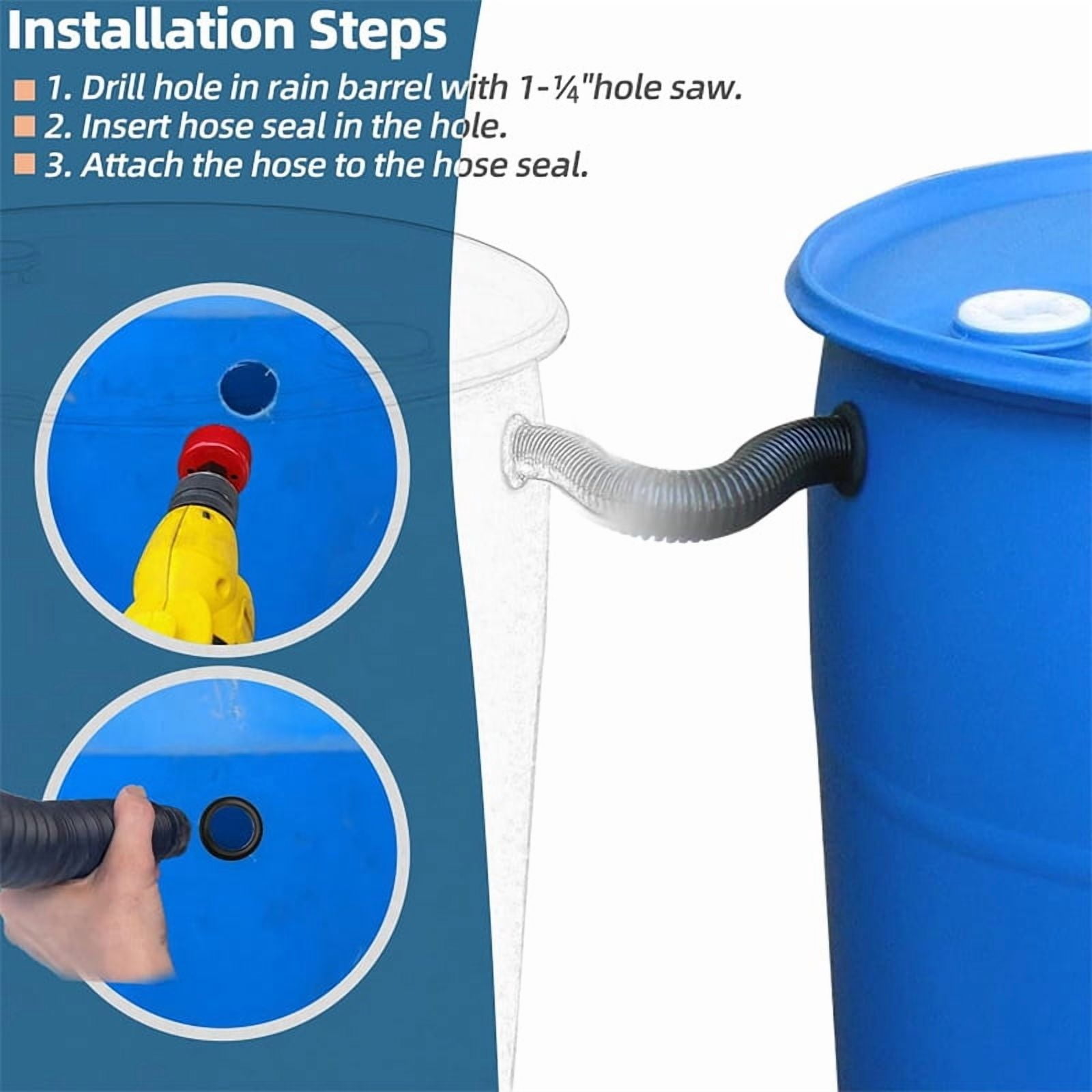 Complete Rain Barrel Overflow Kit, DIY Water Diverter System with Hose, Connector, and Drill Bit for Garden Irrigation and Rainwater Harvesting, Leak-Proof Design B