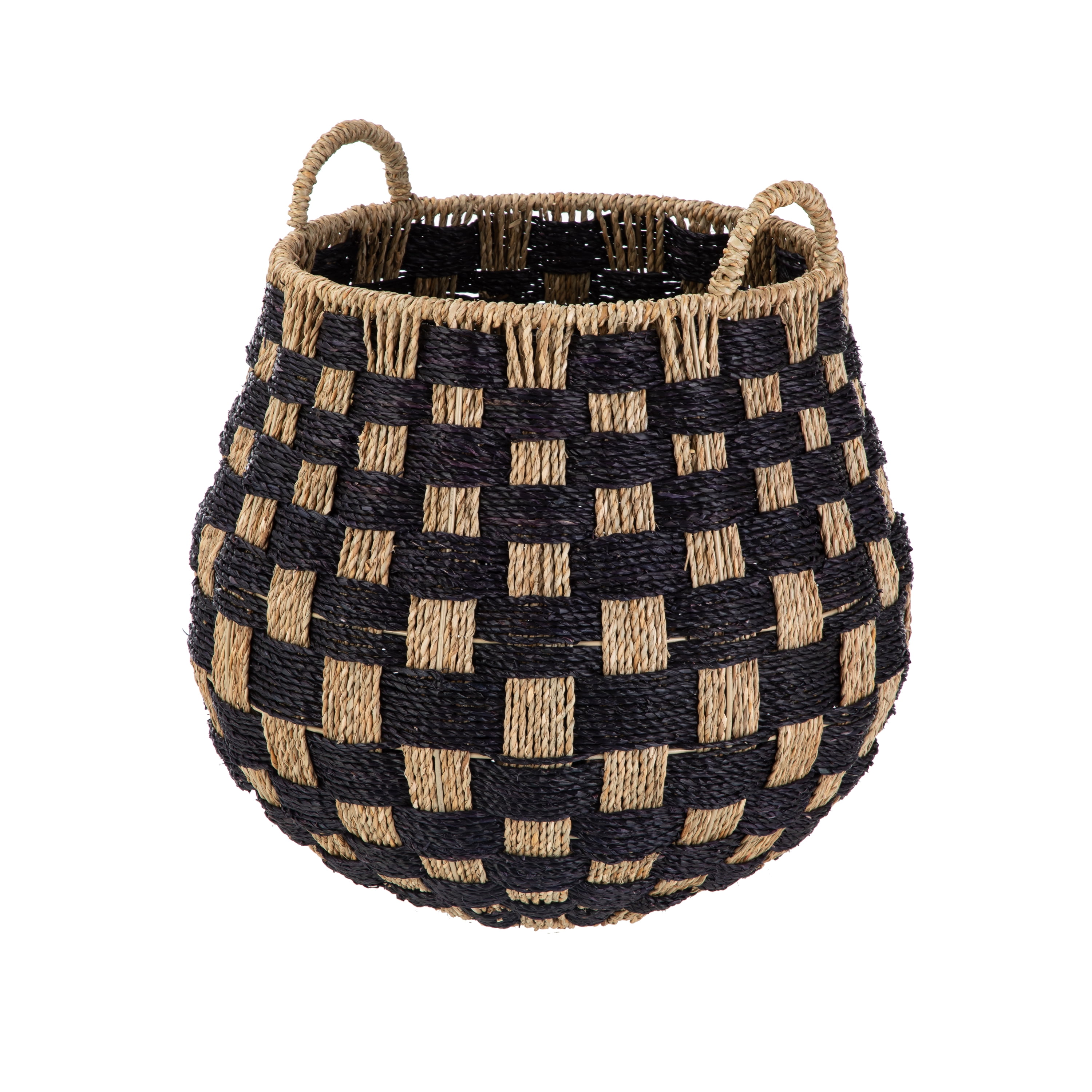 Better Homes & Gardens Large Round Checkered Seagrass Storage Basket with Handles, 2 Pack