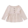 thumbnail image 2 of Aihuaihua Toddler Baby Shirt Girls' Long Sleeve Double Gauze Peplum Top Round Neck Coconut Button Vintage Cardigan 3-24M Beige 12-18 Months, 2 of 5
