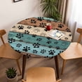 thumbnail image 5 of Dog Paw Print Elastic Fitted Round Table Cover Animal Teal Blue Wood Grain Waterproof Outdoor Tablecloth for Holiday Party, Picnic, Patio & Dining Fits Tables Up to 36"-44", 5 of 8
