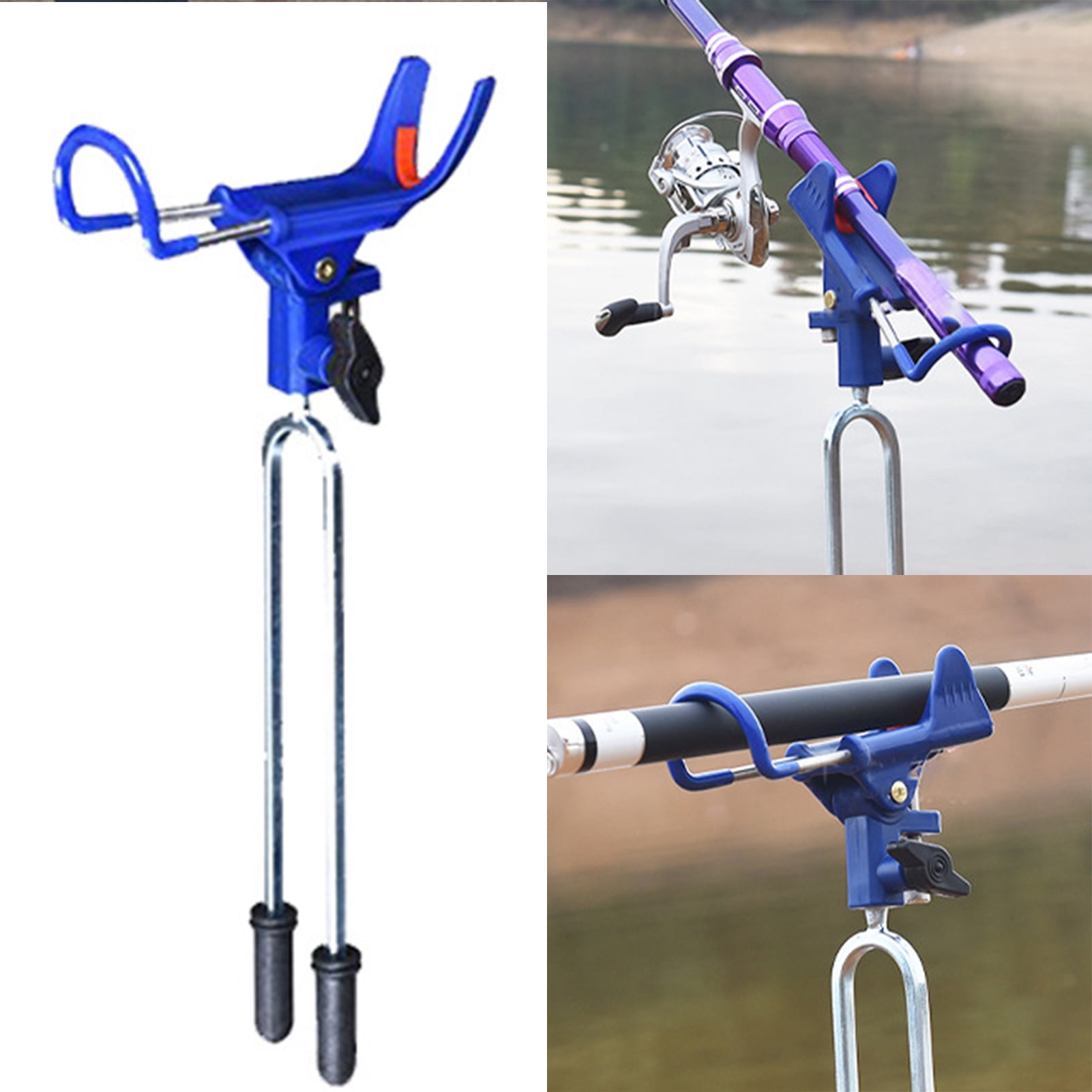 Thxoum 2 Pack Fishing Rod Holder Stands,Fishing Pole Holder for Bank Fishing,Fish Pole Rack Ground,Reinforced Nylon,Blue 