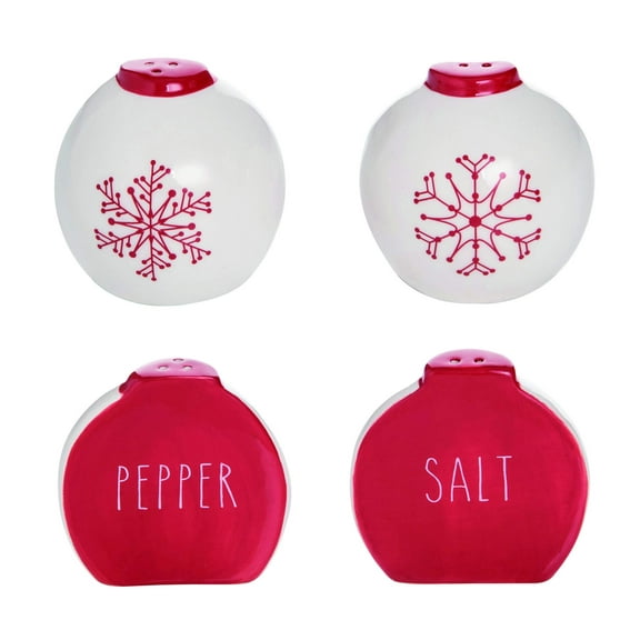 Snowflake Rosy Red 3 x 2 Dolomite Ceramic Christmas Salt and Pepper Shaker Set