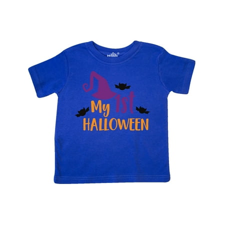 

Inktastic My First Halloween Witch Hat Bats - Purple Black Gift Toddler Boy or Toddler Girl T-Shirt