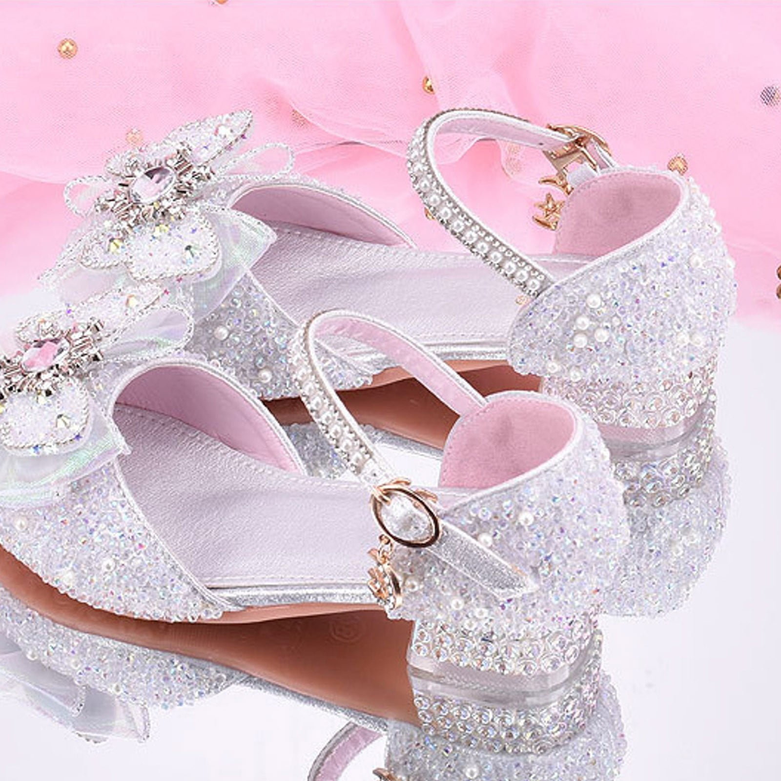 Big Kid Girls Sandal Pool Slides for Kids Girls Shoes White High Heels New Children s High Heels Little Girls Crystal Shoes Stage Performance Female