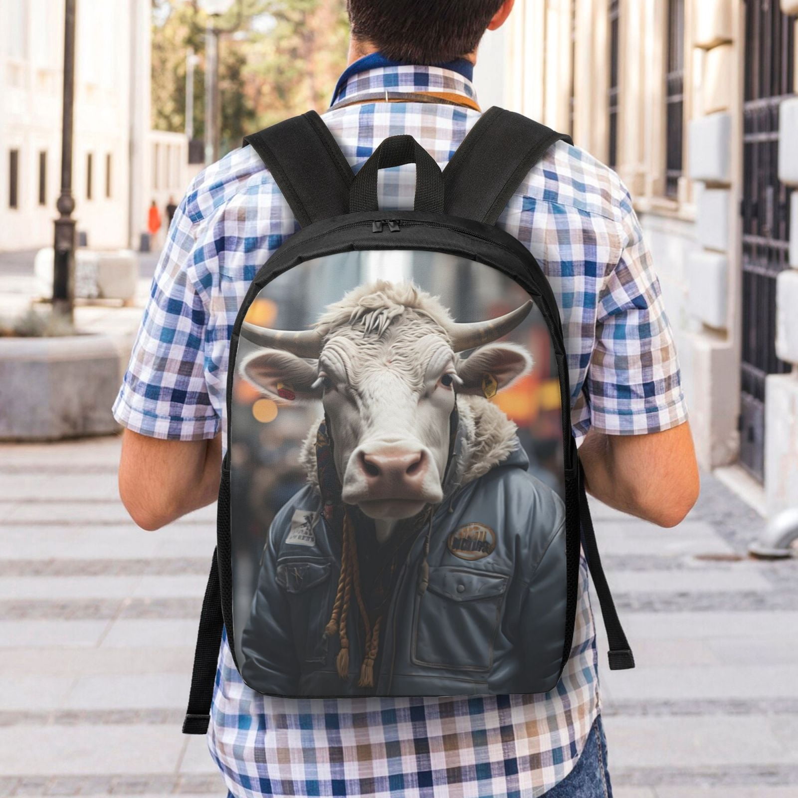 Xecao Surrealist Cow print Travel Backpack, Large Computer Backpack for Men Women, College School Rucksack Book Bag