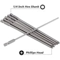 thumbnail image 2 of HUGFEGWE 6 Pcs Magnetic Cross Head Screwdriver Bits Set, 1/4 Inch Hex Shank Long Phillips Head Screw Driver Bit Tool Accessory, 150mm length CJB91-14000, 2 of 9