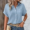 thumbnail image 2 of ORT Womens Short Sleeve Shirts V Neck Collared Button up Shirt Top Blouses with Pocket(Light Blue,M), 2 of 9