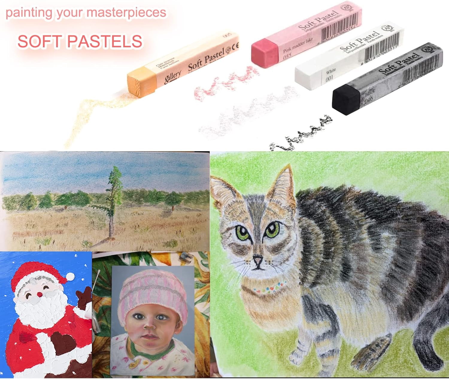 6pcs Square White Soft Pastel Set, Professional Artist's Sketching Chalk Pastels Sticks Oil Painting Kit Art Crayons Non Toxic Individual Color Drawing for Artist,Beginner