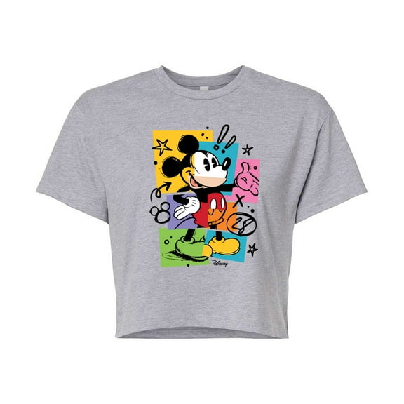 Disney - Mickey Sketch - Juniors Cropped Cotton Blend T-Shirt