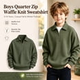 thumbnail image 2 of Nskgu Boys Sweatshirt Quarter Zip Polo Collar Waffle Knit Long Sleeve Solid Color Fall Winter Daily Back to School, 2 of 7