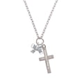 thumbnail image 2 of Delight Jewelry Silvertone 3-D Textured Bow Be Strong and Courageous Engraved Cross Zoey Necklace, 28", 2 of 4