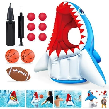 Inflatable Pool Toys, Basketball Football Head Hoop Toss Floats Shark Toy, Outdoor Water Game Activities Cool Toys for Boys Kids Adults Family, Swimming Pool Party Water Carnival Pool Float Toys