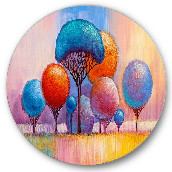 Designart 'Autumn Colorful Fantasy Trees II' Modern Circle Metal Wall Art 36x36 - Disc of 36