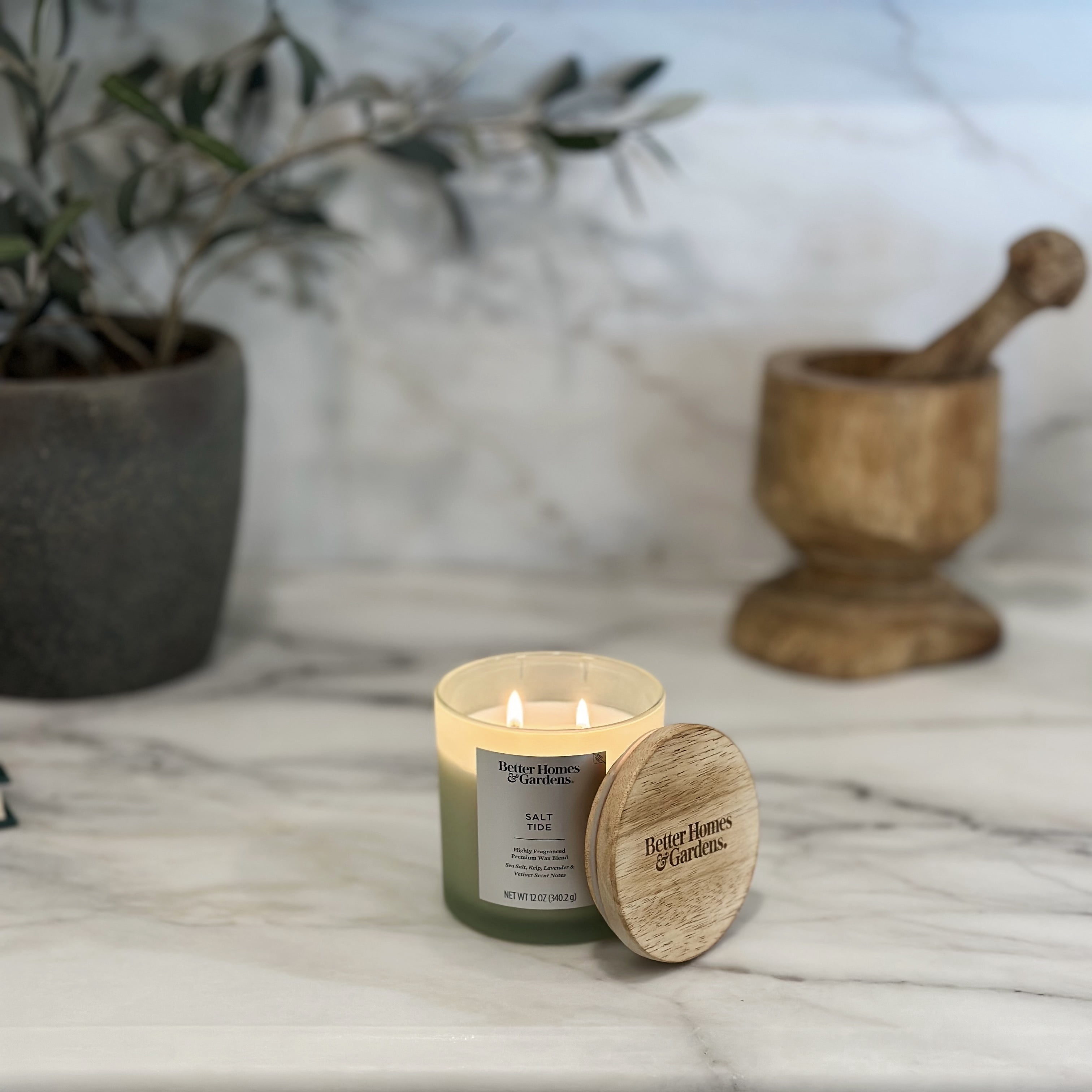 (2 pack) Better Homes & Gardens Salt Tide Scented Frosted 2-Wick Candle, 12 oz