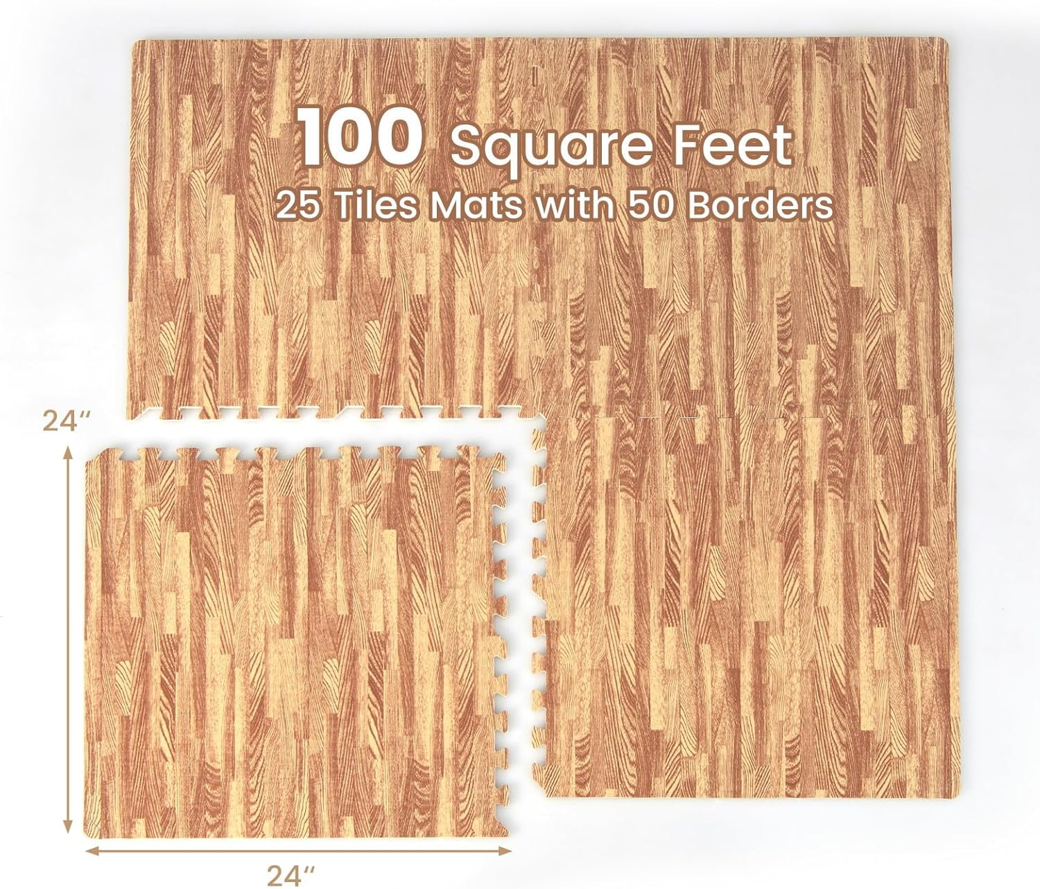 HJTER 25 Tiles Foam Flooring Mats with Border, 100 SQ FT EVA Interlocking Exercise Foam Mats for Exercise Equipment, Elastic Puzzle Play Mats, 3/8” Thick Non-Slip Workout Floor Mats for Home Gym