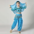 thumbnail image 4 of Girls Sky Blue Belly Dance Costume Set 5-13 Years, Complete Kit with Sequin Coin Accents & Headscarf for Recitals/Cultural Events,Size 5-7 T, 4 of 7