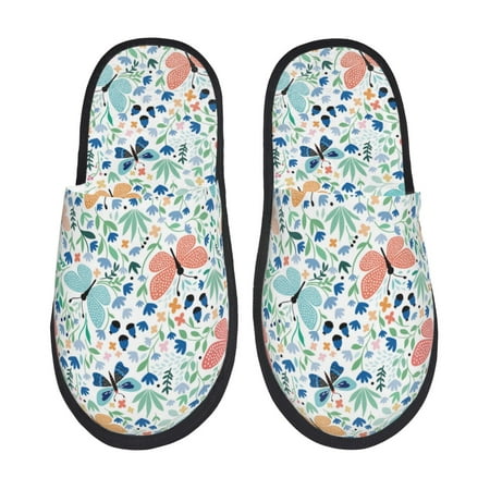 Balery Butterflies Slient Indoor Furry Fleece Comfort House Shoes Soft Non-Slip Home Shoes Cotton slippers House Slippers-- Large