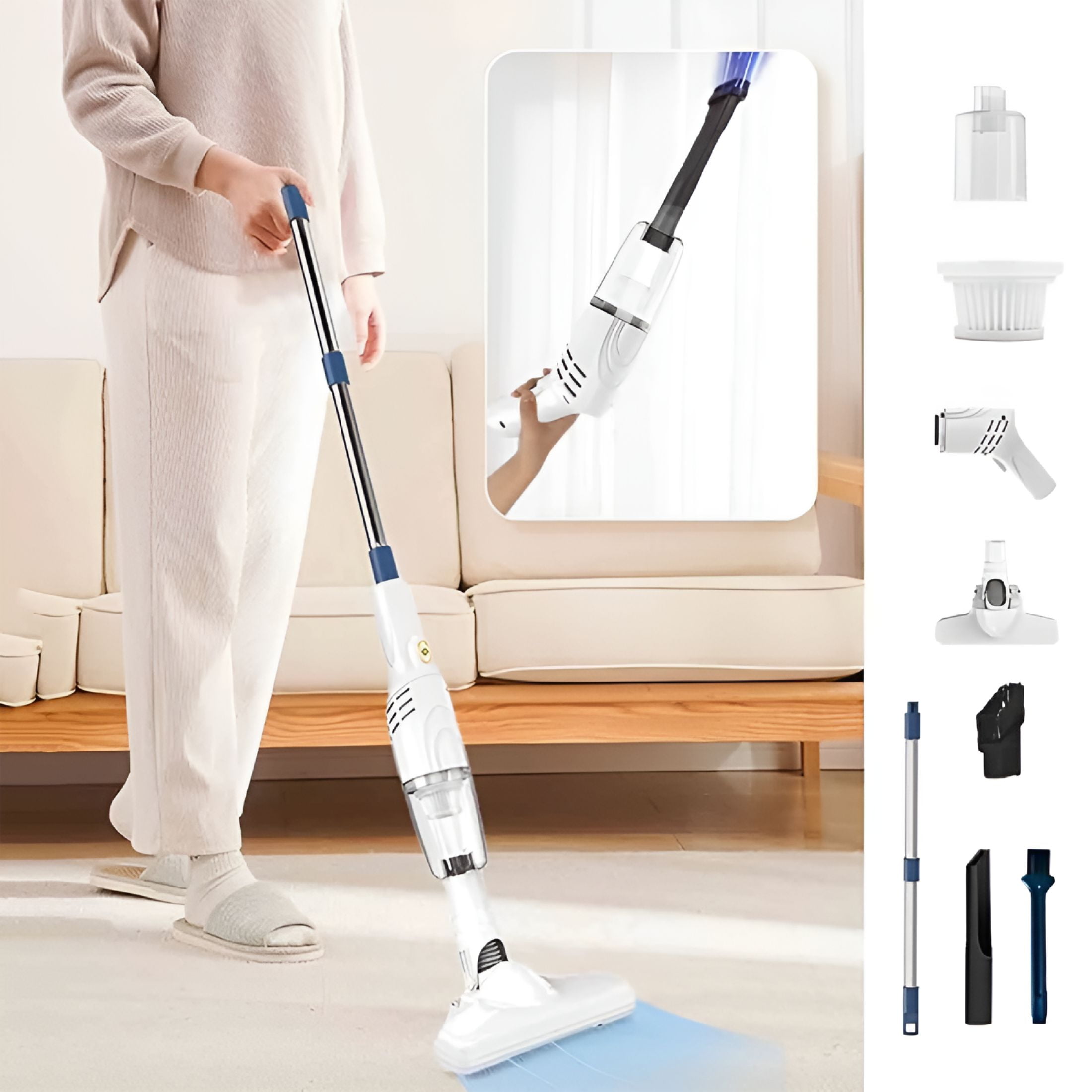 ZEPARO Stick Vacuum Cleaner With 30 Mins Long Runtime Lightweight Steam Cleaner For Car Vacuum Mini Car Vacuum Cleaner For Small Car Vacuum Carpet And Hardwood Floor Pet Hair