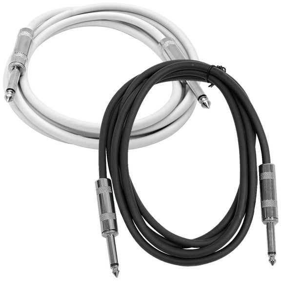 Seismic Audio  Pair of 6 Foot 1/4 Inch TS Patch Cables - Unbalanced Audio Cords - SASTSX-6White-1B1W