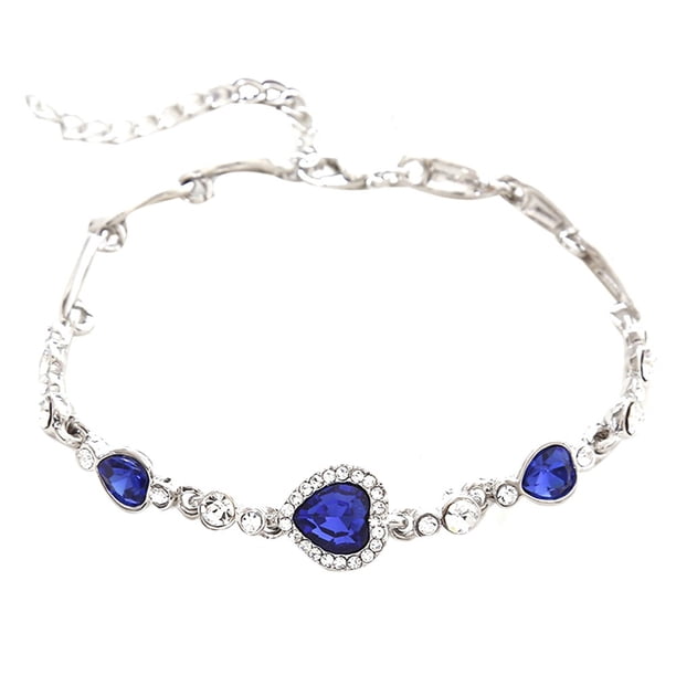 Fiudx Brazalete de Corazón de Cristal, Elegante Pulsera de Diamantes de Imitación Azules, Elegante Tobillera de Aleación, Accesorio de Moda para Mujer, Idea de Regalo Perfecta, Pieza de Joyería Colec