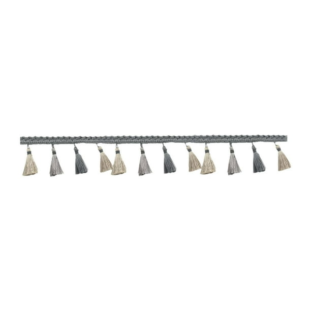 Ribete de flecos largos, ribete de encaje con borlas, borla de poliéster de 3,5'' de ancho, flecos de poliéster gris